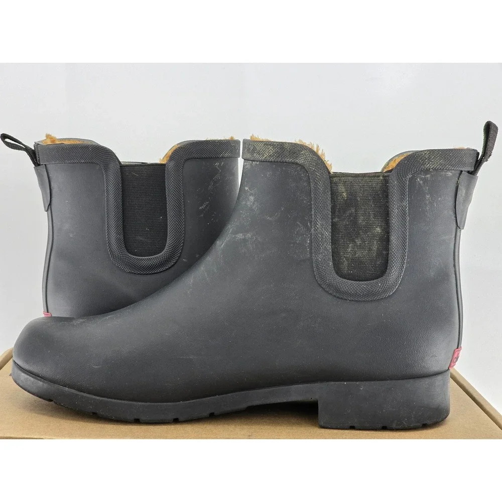 Chooka Rain Boots Women Size 10 Black Faux Fur Lined Chelsea - Good